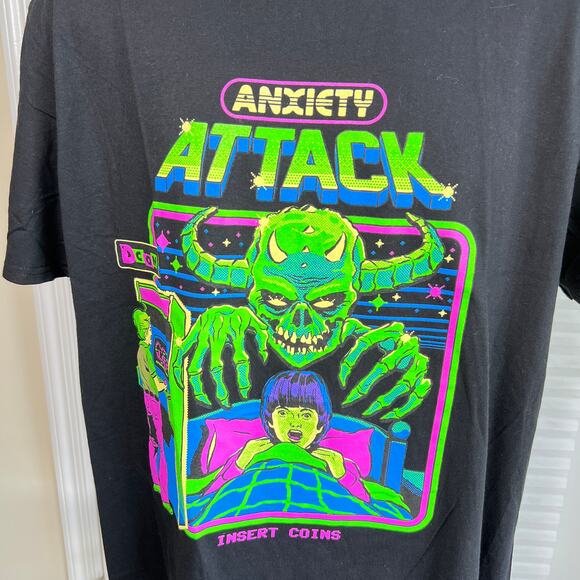 Urban Outfitters Steven Rhodes Anxiety Attack T-Shirt Black‎ Mens Size L NWOT - Picture 2 of 5
